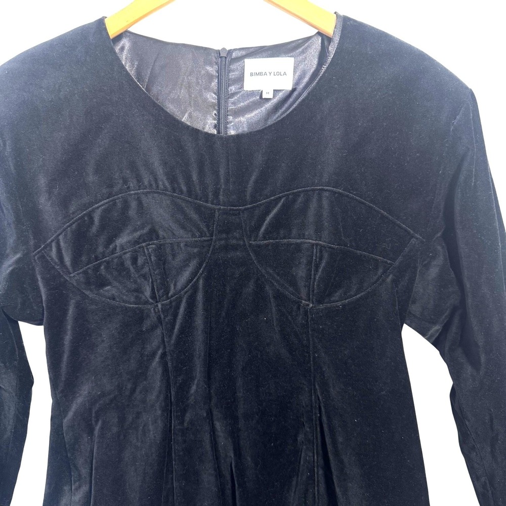 Bimba Y Lola Dress M Black Velvet Bustier Detail Mini Dress Long‎ Sleeve Witchy - Picture 4 of 9